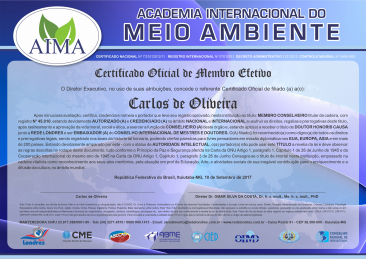 Diploma Academia Internacional do Meio Ambiente