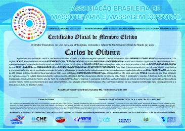 Diploma Associação Brasileira de Massoterapia e Massagem Corporal