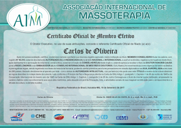 Diploma Associação Internacional de Massoterapia