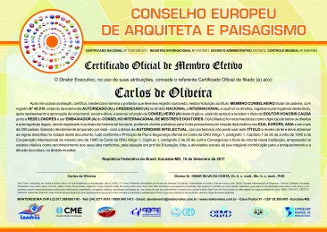 Diploma Conselho Europeu de Arquitetura e Paisagismo