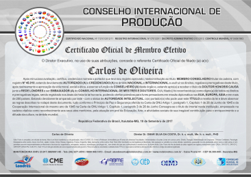 Diploma Conselho Internacional de Produção