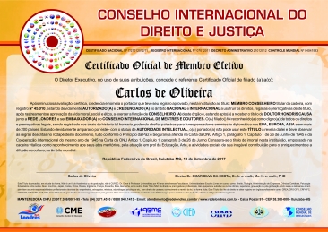 Diploma Conselho Internacional do Direito e Justiça