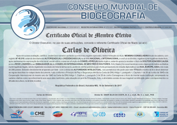 Diploma Conselho Mundial de Biogeografia