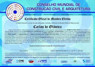 Diploma Conselho Mundial de Construção Civil e Arquitetura