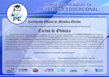 Diploma Conselho Mundial de Pedagogia Educacional