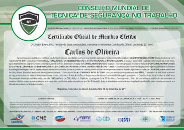 Diploma Conselho Mundial de Técnica de Segurança no Trabalho