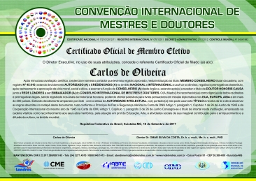 Diploma Convenção Internacional de Mestres, Doutores e Intelectuais