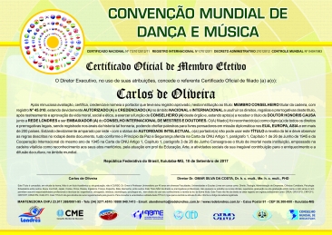 Diploma Convenção Mundial de Dança e Música