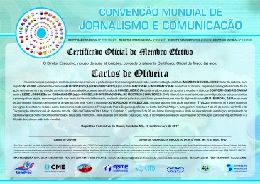 Diploma Convenção Mundial de Jornalismo e Comunicação