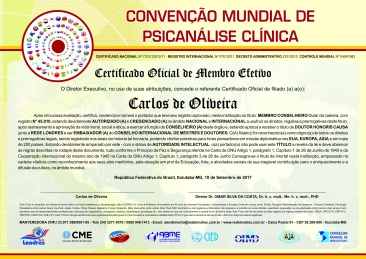 Diploma Convenção Mundial de Psicanálise Clinica