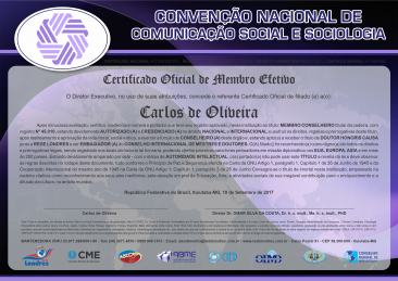 Diploma Convenção Nacional de Comunicação Social e Sociologia