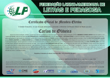 Diploma Federação Latino-Americana de Letras e Pedagogia