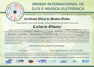 Diploma Ordem Internacional de Djs e Música Eletrônica