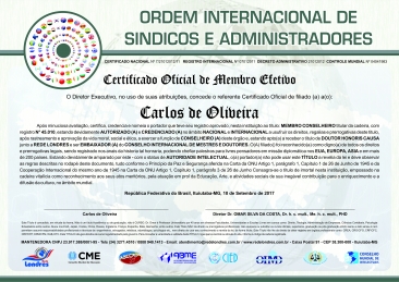 Diploma Ordem Internacional de Síndicos e Administradores de Condomínios
