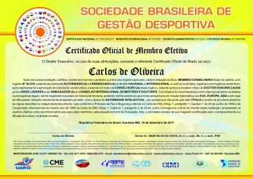 Diploma Sociedade Brasileira de Gestão Esportiva