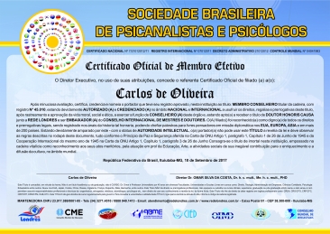 Diploma Sociedade Brasileira de Psicanalistas e Psicólogos