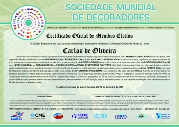 Diploma Sociedade Mundial de Decoradores