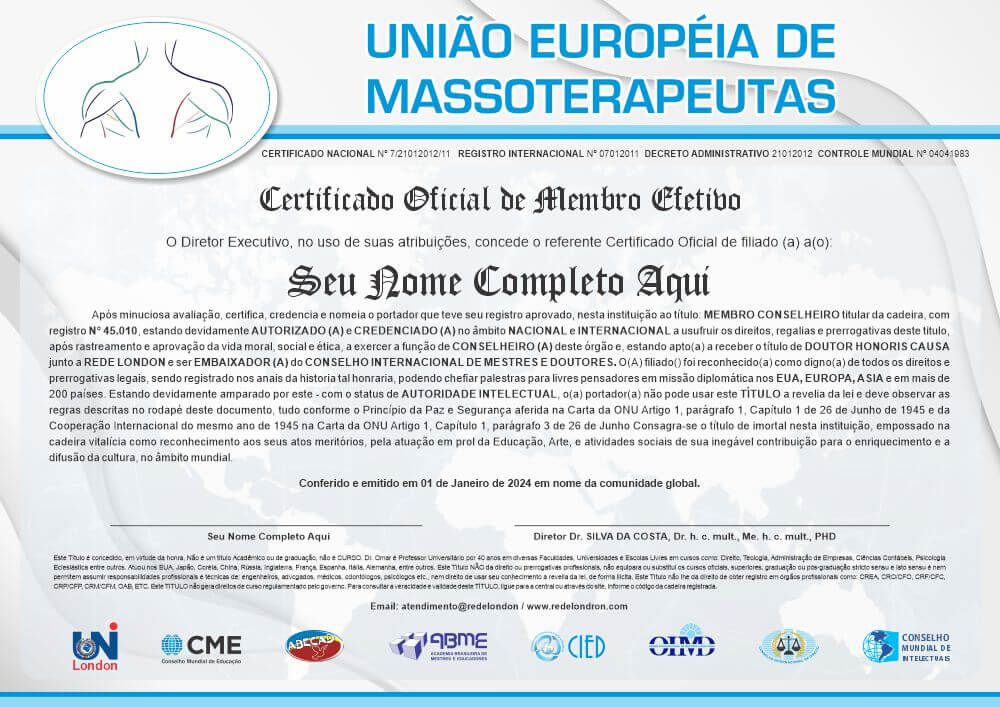 Diploma União Européia de Massoterapeutas