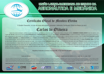 Diploma União Latino-Americana de Estudo da Aeronáutica e Mecânica