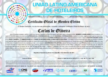 Diploma União Latino-Americana de Hoteleiros